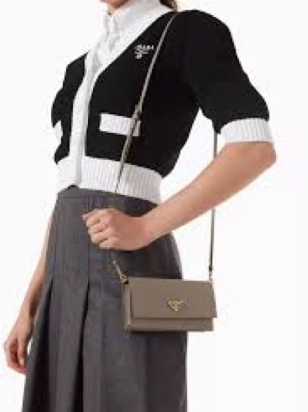 Prada Clay Grey Saffiano Leather Mini Bag with Gold Logo - Picture 9 of 10